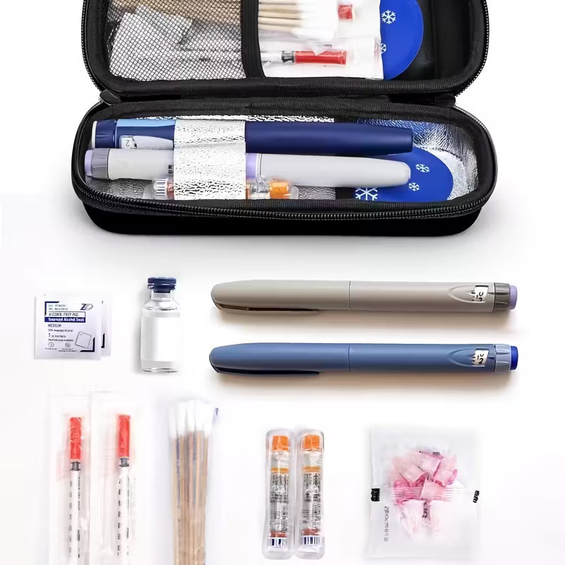 حقيبة تبريد الإنسولين مع شاشة حرارية – صندوق تخزين طبي محمول مع عبوتي تبريد