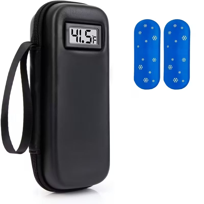 حقيبة تبريد الإنسولين للسفر مع شاشة حرارة – صندوق تخزين طبي محمول مع عبوتي تبريد