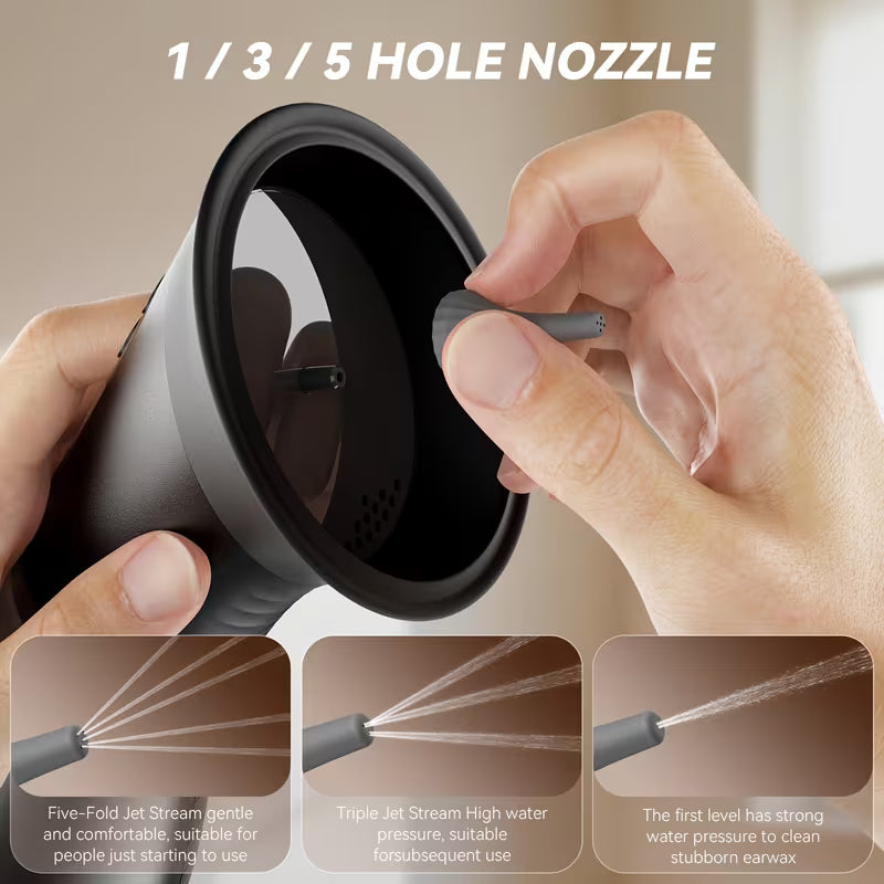 جهاز VMED تنظيف الأذن الكهربائي الذكي – شاشة LED، خزان مياه مدمج، قابل للشحن، 3 مستويات ضغط، مقاوم للماء - Vstorat