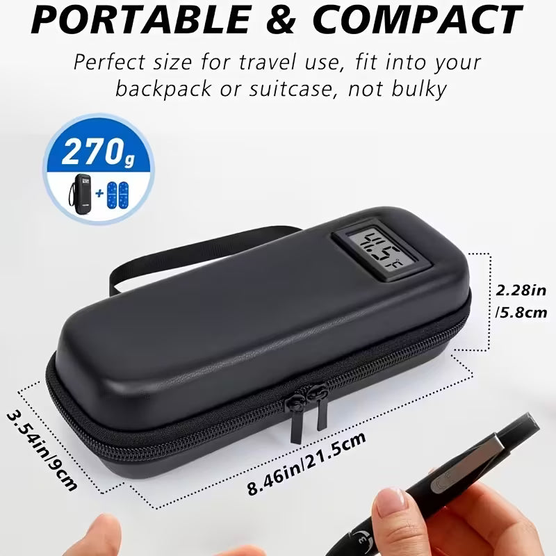 حقيبة تبريد الإنسولين مع شاشة حرارية – صندوق تخزين طبي محمول مع عبوتي تبريد