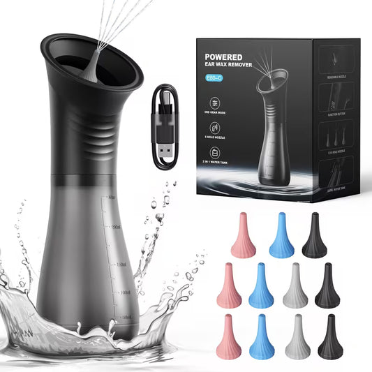 جهاز VMED تنظيف الأذن الكهربائي الذكي – شاشة LED، خزان مياه مدمج، قابل للشحن، 3 مستويات ضغط، مقاوم للماء